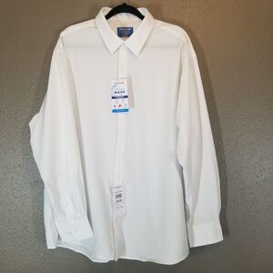 Haggar 18-18.5 34/35 Shirt Slim Fit Solid White Smart Wash Performance Stretch